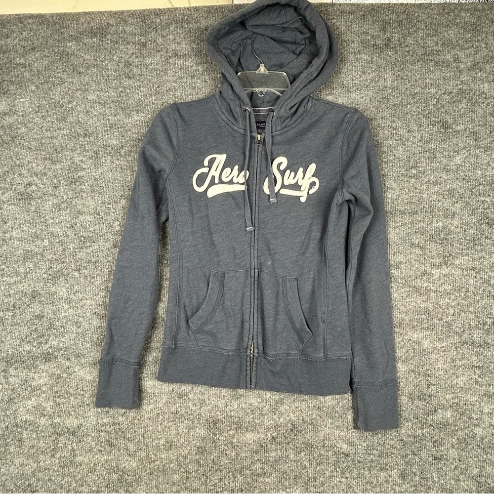 Aeropostale XS/TP Gray Full Zip Hoodie Surf Graphic Sweatshirt
